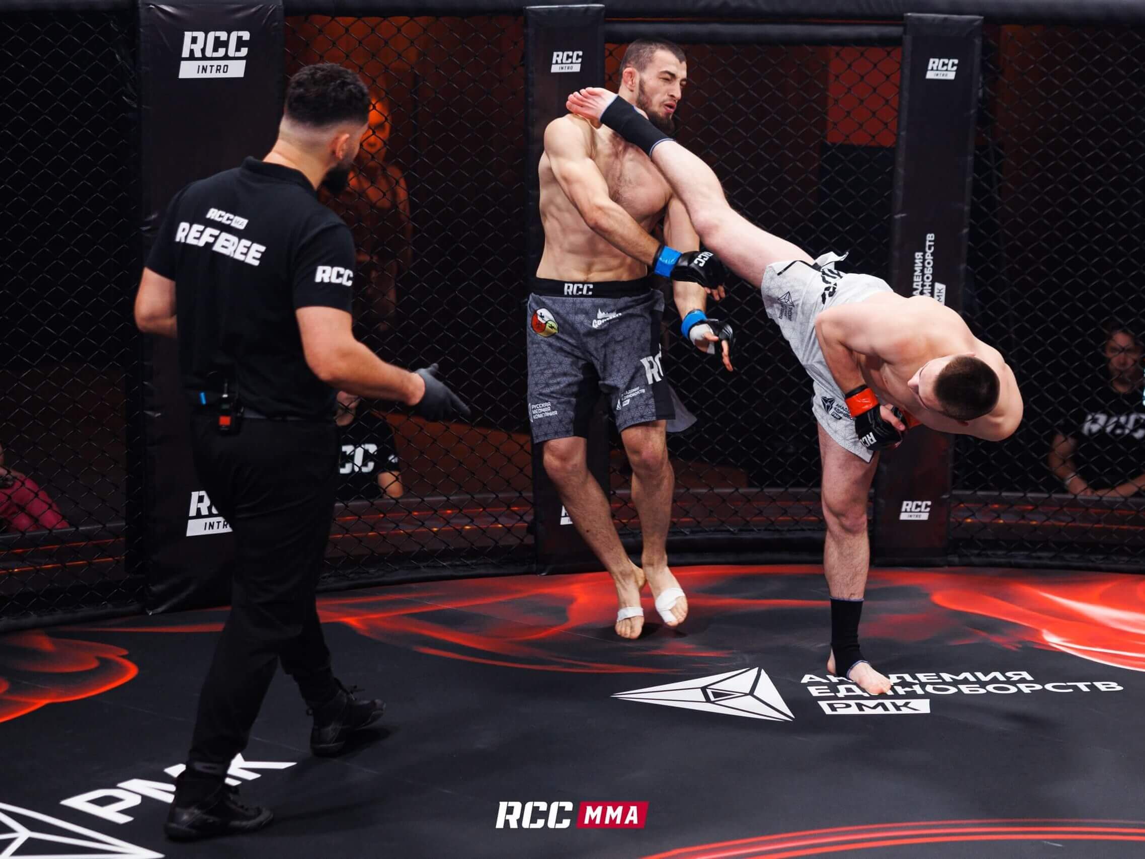 Поединок RCC MMA в клетке с ударом ногой и рефери